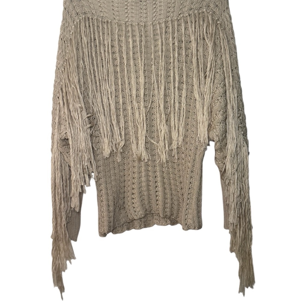 Petal Dew Tassled Braided Knit Sweater with Fringe Size S